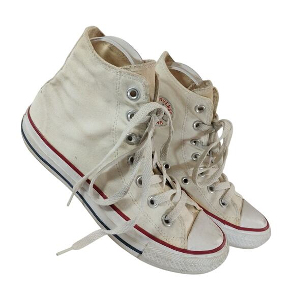 CONVERSE! CLASSIC CHUCK TAYLOR ALL STAR WHITE CANVAS/RUBBER HIGH TOPS! SZ 6 - Picture 2 of 10